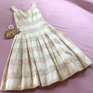 Vintage Satin Tea Length Cocktail Dress 1950's